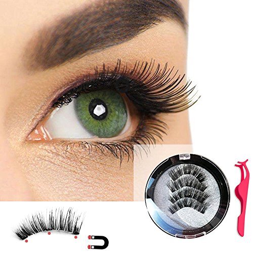 Magnetic Eyelashes 3 Magnet Reusable False Eyelashes 3D Natural Fake Eyelashes Set with Eyelash Extension Tweezer (No Glue Needed)