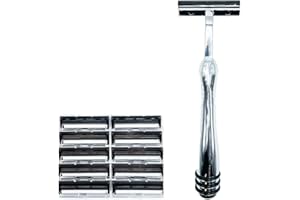 Taconic Shave, Heavyweight All Metal Non-Pivoting Twin Blade Cartridge Razor Compatible with GIllette Trac II, Personna, and Taconic Refills - 10 Cartridges Included