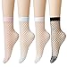 EPEIUS 4 Pairs Women's Lace Fishnet Ankle Socks,Stylish Black/Pink/White/Blue + Hollow Out,Shoe Size 5-8.5