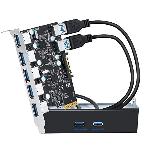 QNINE 7 Ports PCIe USB 3.0 Card, 5 USB 3.0 Ports and 2 Rear USB 3.0 PCIe Expansion Card Include 3.5'' USB 3.0 Front Panel Expansion Bay and 2 Power Cables - Thumbnail 7