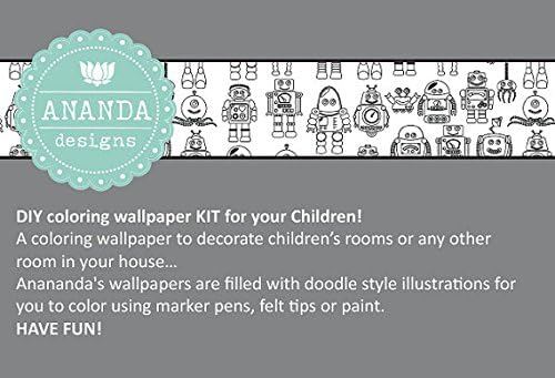 Ananda Coloring Wallpaper Kit - Robots -Color on the Wall - Kids Large Wall Coloring Decal - Perfect Playtime & Play Date Activity -Boys Birthday Gift Idea - Fun Family Activity