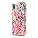 Mavis's Diary iPhone X Case, iPhone Xs Case, Full Edge Protective Plastic Case, 3D Handmade Crystal Clear Bling Diamonds Shiny Rhinestone Pearl Pink Soft Peach Blossom Hard PC Cover for iPhone X/XS