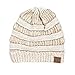 YourStyle USA Trendy Warm Chunky Soft Stretch Cable Knit Slouchy Beanie (One Size, Ivory/Metallic Gold)