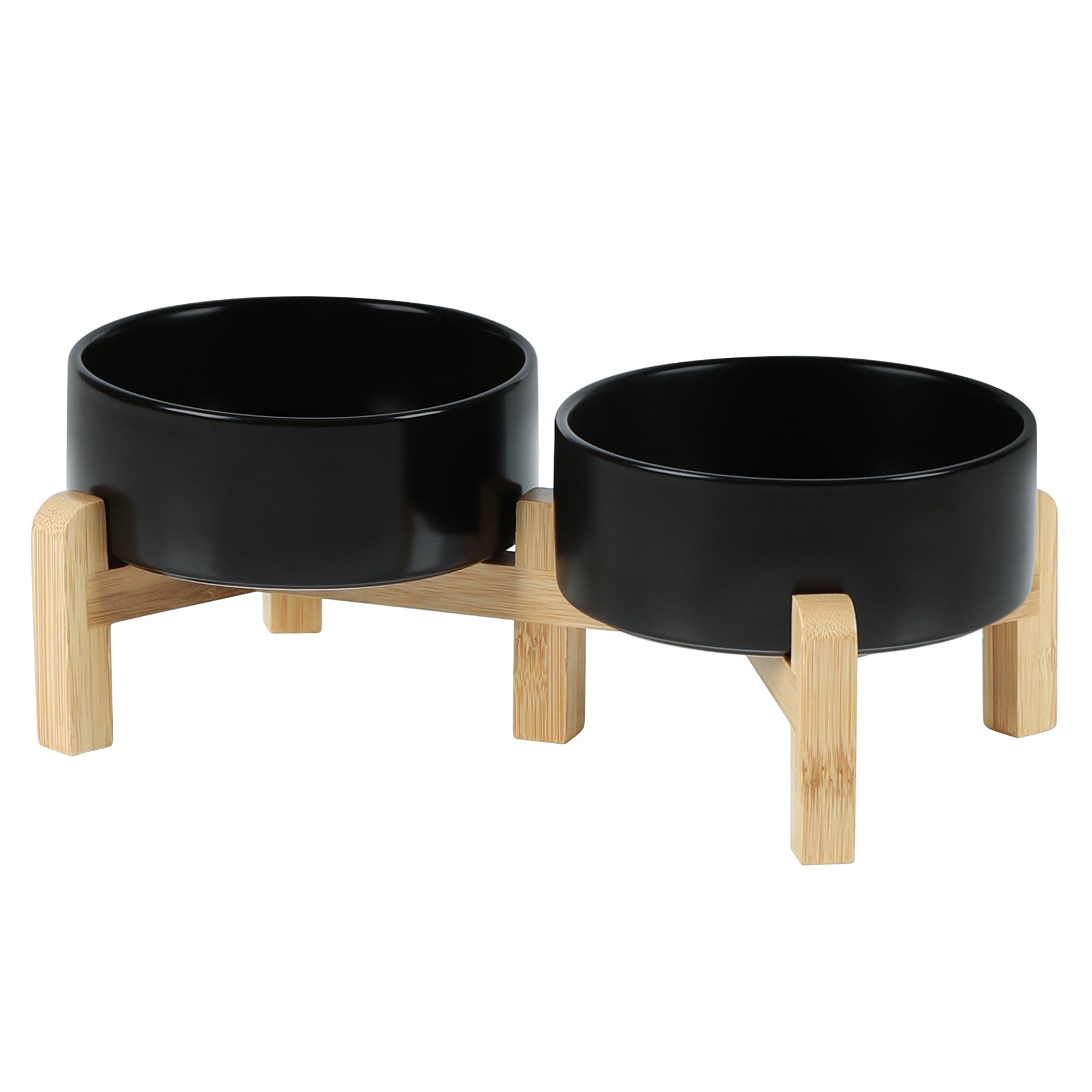 Photo 1 of Havniva Ceramic Raised Double Bowls Set with Stand, 2 Heights Elevated, Food & Water Bowls for Small Breed Dogs, Cats, Kitty, Weighted Dog Dishes, Pet Bowls(5.1'',13.5oz, Black)