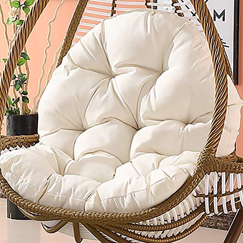 MSM Waterproof Hanging Cushion, Swing Chair Wicker Hammock Weave Egg Pad, Balcony Patio Garden-Without Stand-White 120x86cm(47x34inch)