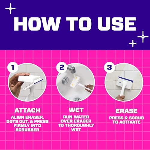 MR. CLEAN MAGIC ERASER SHOWER & TUB SCRUBBER, BATHROOM CLEANER, ALL IN ONE BATHROOM CLEANER, LEMON STARTER KIT, 1 SCRUBBER & 2 FOAMING MAGIC ERASERS