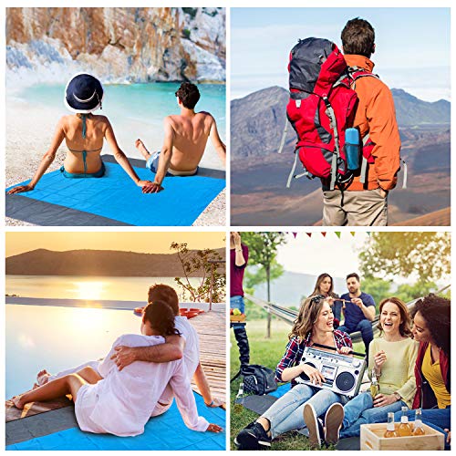 Stranddeken, picknickdeken, zandvrij strandmat, waterdicht, lichtgewicht 79 x 83 inch opvouwbare draagbare zakdeken… - Image 8
