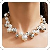 Large Pearl Necklace for Women,Dainty Gold Big Pearl Choker Necklace for Prom Wedding Bridal Bridesmaid Jewelry Gifts (Chunky Silver)