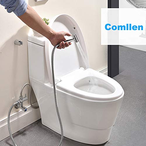 Best Modern Solid Brass Hand Held Cloth Diaper Toilet Sprayer with Chrome Hand Held Bidet Shattaf, 49 Inches Metal Hose, T-valve and Mounting Clip Attachment Adapter