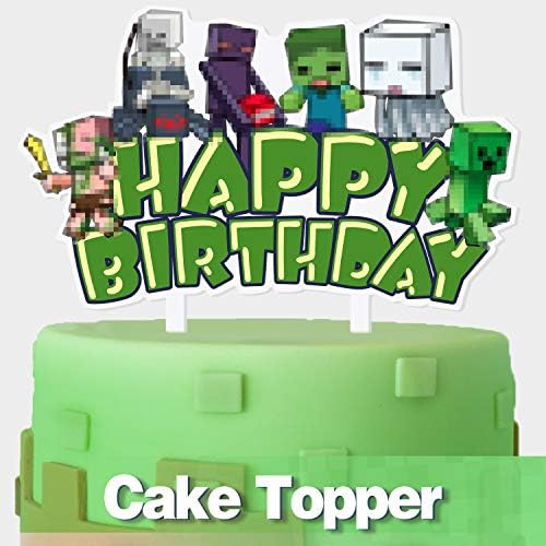 Happy Birthday Pixel Video Game Cake Topper Block Games Theme Party Cake Decor Perfect for Baby Shower Child Birthday Party Supplies Adorable Mirrored Acrylic Decorations