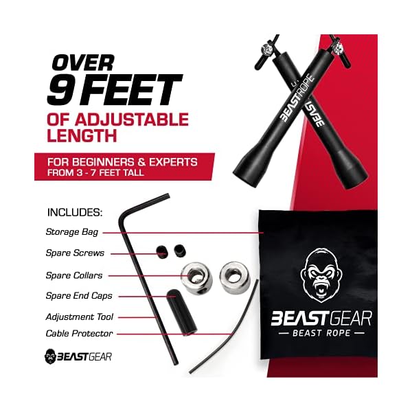 Beast-Rope-by-Beast-Gear--Speed-Skipping-Rope-for-Fitness-Conditioning-Fat-Loss-Ideal-for-Crossfit-Boxing-MMA-HIIT-Interval-Training-Double-Unders Beast Gear Skipping Rope, Steel Speed Fitness Jump Ropes, Lightweight and Adjustable Workout Equipment for Jumping, MMA…