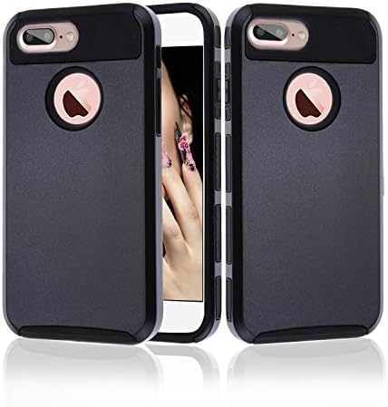 iPhone 7 Plus Case,OLVOO 2in1 Impact Resistant Heavy Duty [Full-Body] [Slim Fit] Shock Absorber Hybrid Dual Layer Hard+Soft Matte Rugged Protective Skin Shell Cover Bumper For iPhone 7 Plus (Black)