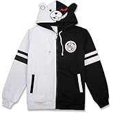 GK-O Anime Style Split Color Black White Bear Hoodies Anime Cosplay Costume Zipper Unisex Jacket Uniform
