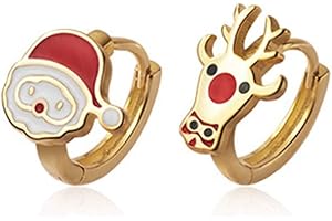 IZPACK Santa Claus and Reindeer Small Sleeper Hoop Earrings Fashion Elk Deer Enamel 11mm Round Huggie Hoops Cartilage Earring Holiday Xmas Christmas Jewelry Gifts for Women Teen Girls Sensitive Ears