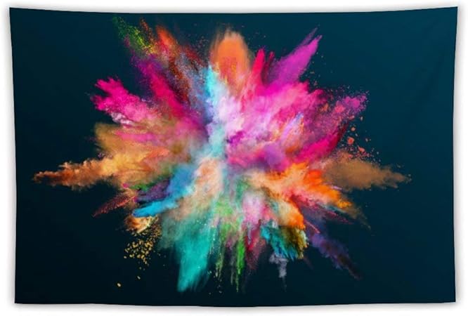 n a colored powder explosion on black background tapestry wall hanging bedding for room home decorations for living room bedroom dorm decor 39 4inch x 59inch amazon co uk kitchen home n a colored powder explosion on black