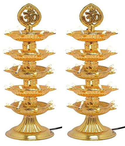 Varshine Premium 5 Layer New Electric Gold LED Bulb Lights Diya|Deep|Deepak for Pooja|Puja|Mandir| Diwali Festival Decoration||Pack of 2|| D-01