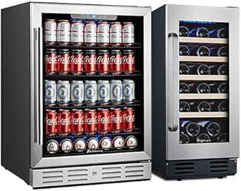 Kalamera 24 or 15 inch 154 Cans - 30 Bottles Capacity Beverage Wine Cooler- Built in Counter or Freestanding - for Soda, Water, Beer or Wine - For Kitchen or Bar with Blue Interior Light