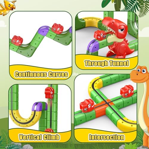 Brinquedos Dinossauros Rapaz 3 4 5 6 7 8 anos, 115 peças DIY Cubo Track Presente Rapaz Rapariga 3-8 Anos Conjunto de Comboios Elétricos Clickrail — foto 6 de 8
