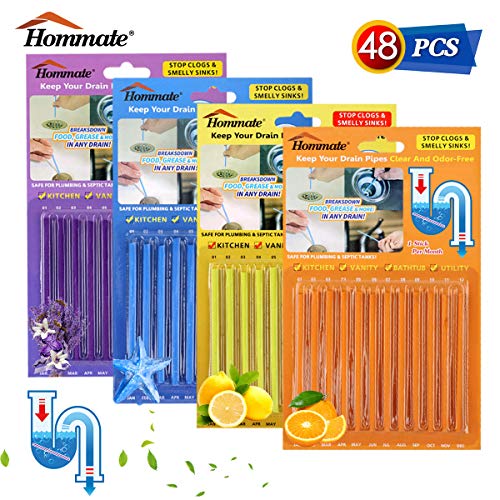 Drain Sticks Drain Stix Drainstix Sink Sticks Drain Cleaner & Deodorizer Sticks for Clogs Odor Unclogs Kitchen Bathroom Sinks Pipes Septic Tank Safe（4 Color 48PCS） - Thumbnail 7
