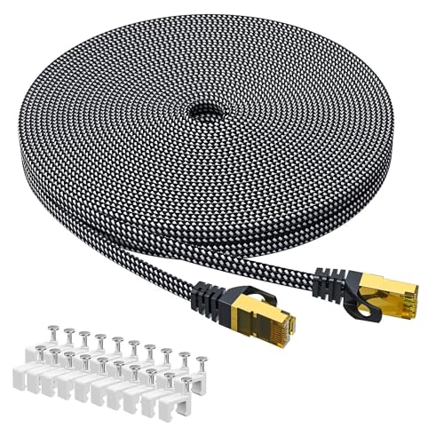 ARISKEEN Cat 8 Ethernet Kabel 40M, Cat8 Geflochten Flach Hochgeschwindigkeit (40Gbps 2000Mhz/s) Gigabit Rj45 STP Geschirmtes Internet Netzwerk Lan Patch Kabel D