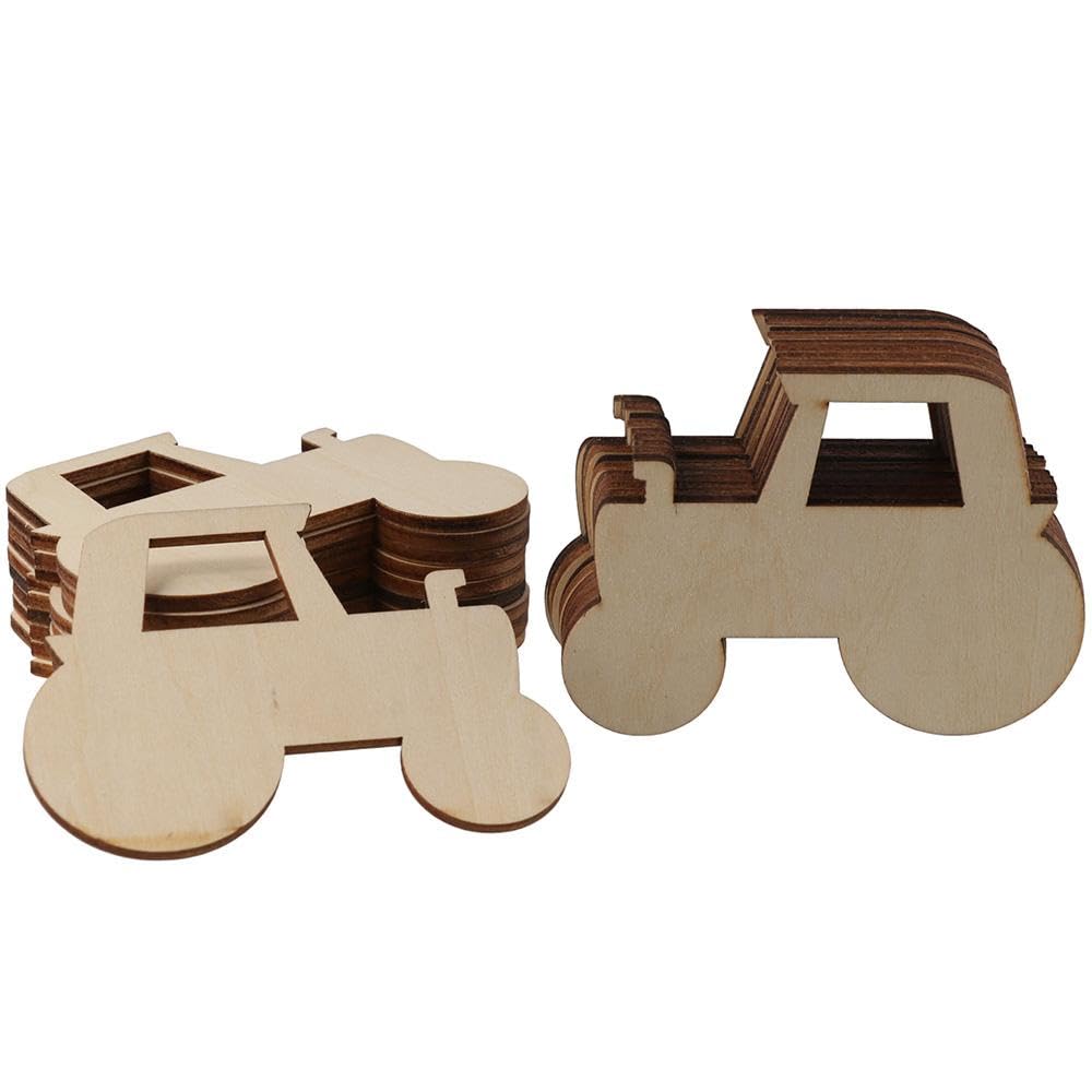 YYlingx 20Pcs Wood Car Slices,Tractor Shaped Unfinished Wood Cutouts,DIY Wooden Embellishment
