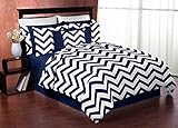Navy Blue and White Chevron 3 Piece Childrens and Teen Zig Zag Full / Queen Girl or Boy Bedding Set Collection