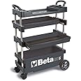 Beta C27S Grey Collapsible Rolling Metal ToolCart, 4 Inch Steering Wheels with Brake, 110 Pound Capacity