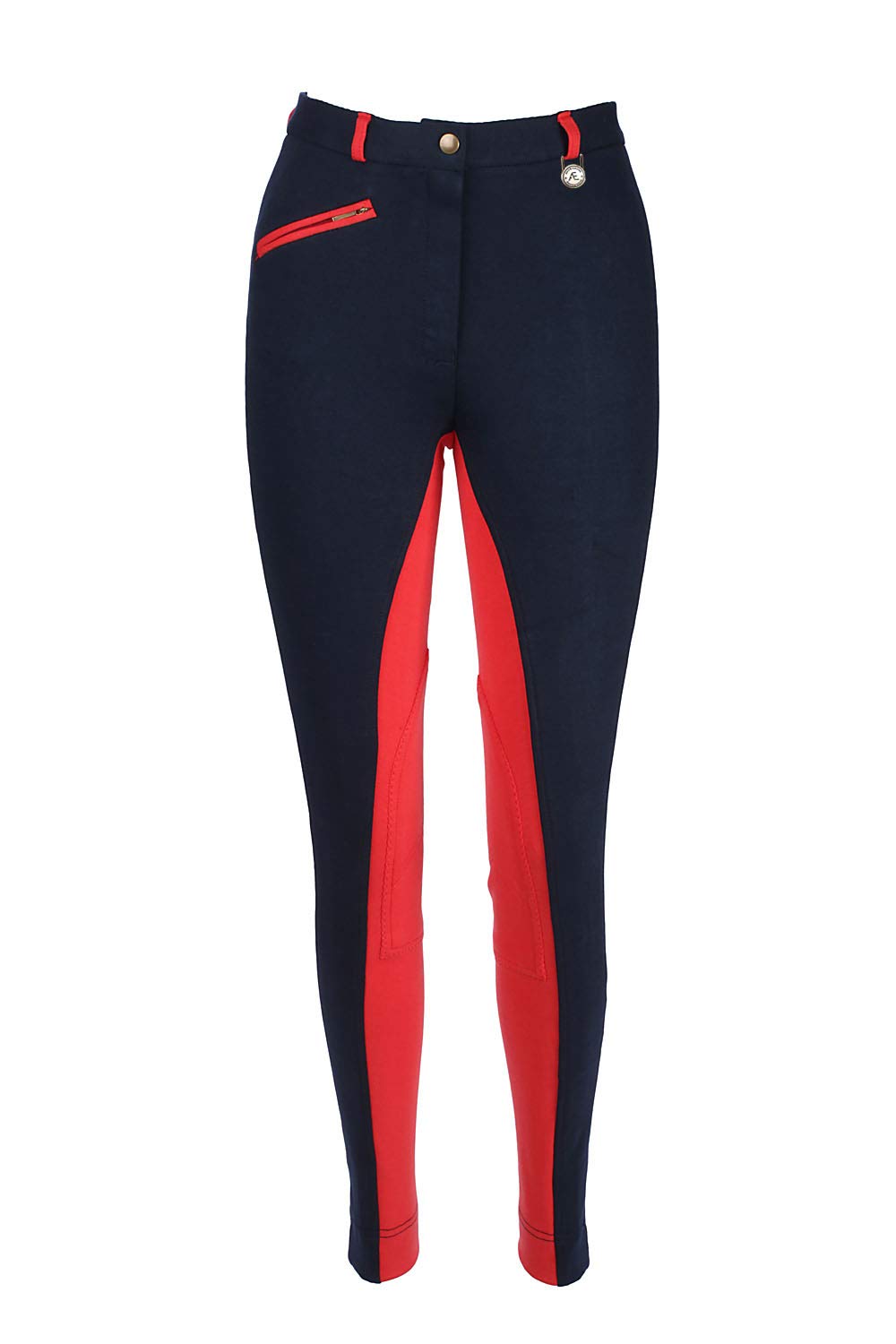 Avon Equine Horse Riding Child Soft Stretchy Jodhpurs JODS JODPHURS Child/Girls Cotton Lycra Soft Jods Knee Patch Equestrian Jodh Children Pants Two Tone_Navy/RED_18