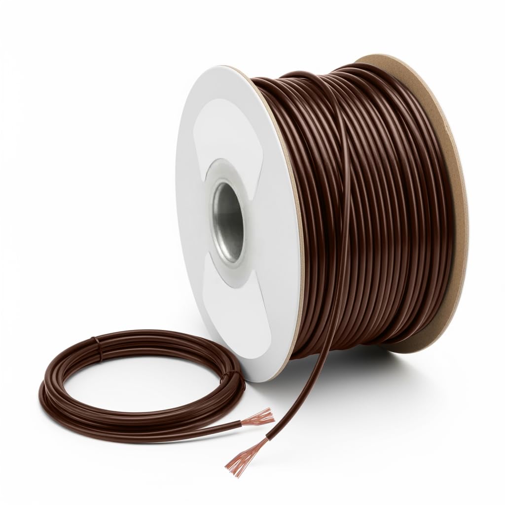 MKGT 12V 24V Single Core Automotive 1.0mm² 2.0mm² Stranded Copper Cable Thin Wall Wire 16.5/25 Amps (BROWN 2.0mm², 20M Coil)