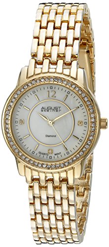 August Steiner Women's AS8027YG Diamond & Crystal Accented Mother of Pearl Yellow Gold Bracelet Watch