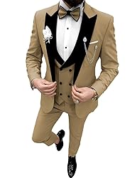 Wangyue Slim Fit Suit for Men Khaki 3 Piece Tuxedo