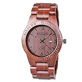 SILILUN Coffee Color Maple Wooden Men watches Quartz Analog Watch With Calendar (red)