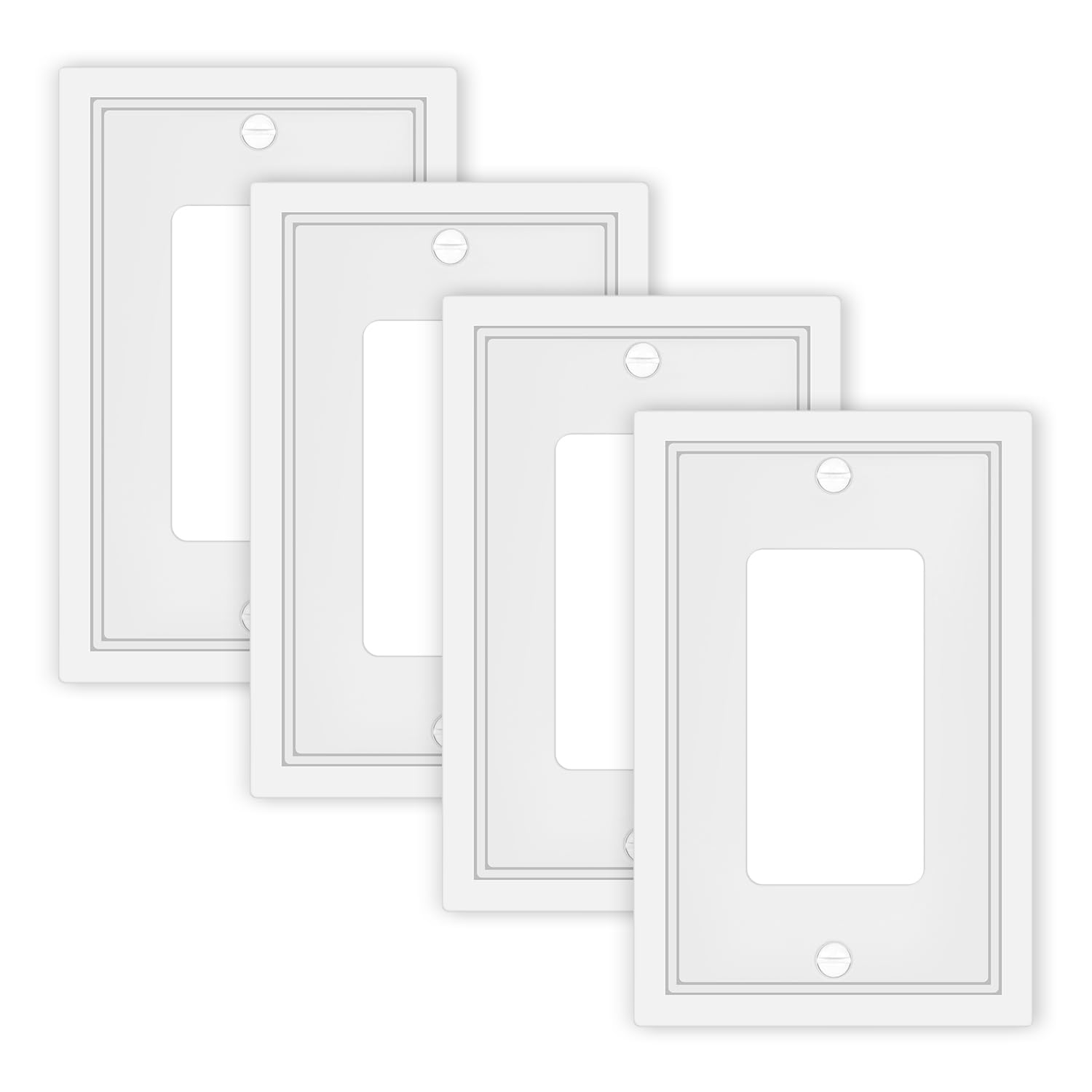 Photo 1 of 4 Pack Single Decorator Switch Cover Plate White Classic Decorative Decorator Switch Plates Cover 1 Gang Rocker Wall Plate Cover for Duplex Toggle