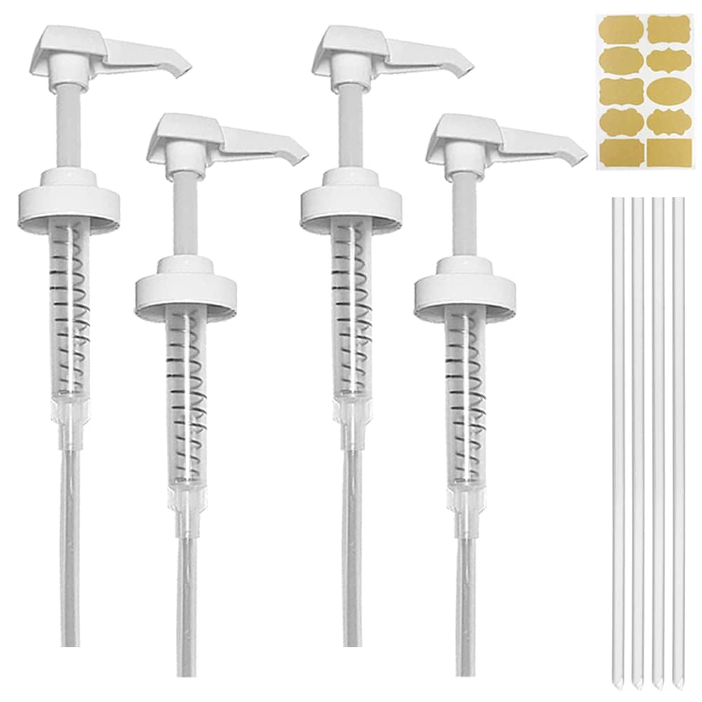 Photo 1 of 4 Pack Gallon Jug Pump Dispenser 38-400 White Pump for Gallon Jug Dispensing - 7cc Lotion Gallon Shampoo Pump Top Replacement, Fits 1 Gallon Bottle 64oz 128oz Hand Sanitizer Containers, Plus Labels