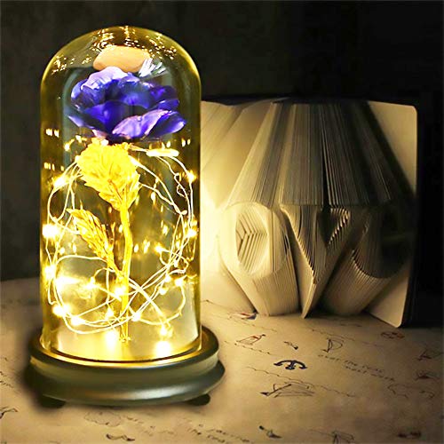 DOTKV Galaxy Rose Glass Rose Flower Forever Rose 24k Blue Rose Best Gifts for Women, Christmas, Wedding,Valentine\'s Day, Anniversary and Birthday (Blue)