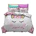 S-ANT Cooper Girl Unicorn Bedding Set White Pink Golden Ears Unicorn Bedding Duvet Cover Set Twin Girls Printed Modern Lightweight Kids Bedding Set for Teens, NO Comforter Included (U08, Twin)