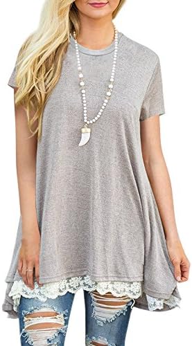 Murimia Women's Short Sleeve Blouse Side Button Casual Loose Tunics T-Shirt Tops