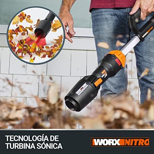WG543E.9 Soprador de Folhas de Nitro 20V, super leve de 1,7Kg, motor brushless, 209Km/h, Turbina de Alto Volume e Velocidade, para Limpeza de Jardim, Caminhos e Terrenos, sem bateria nem Carregador