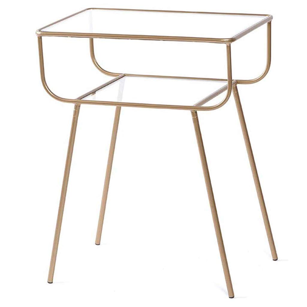 Home Décor Furniture Modern Nordic Clear Tempered Glass Coffee Tea Side Table with Wrought iron Legs, Living Room Magazine Rack Bookshelf, Bedroom Bedside Table (Color : gold) Living Room or Lounge