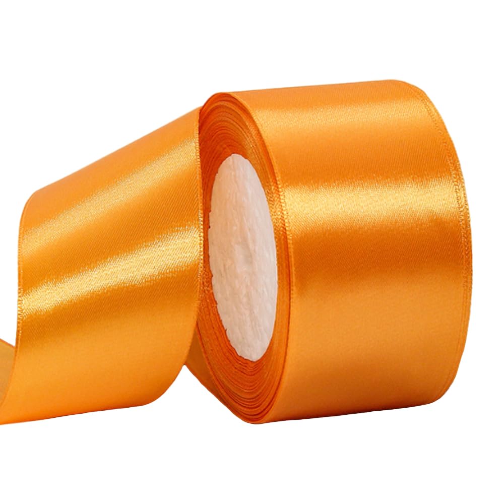 Wide Orange Ribbon 50mm Satin Ribbons for Gift Wrapping,22m 1.9Inch Cake Ribbon Silk Thick Ribbons Orange for Crafting,Halloween Christmas,Wedding Car,Bouquets,Cake Decorations