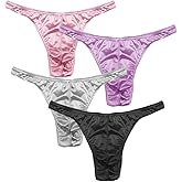 MIERSIDE Men's Satin Stretch Support Wide Waistband Satin Briefs Thong G-string 4 Pcs/pack
