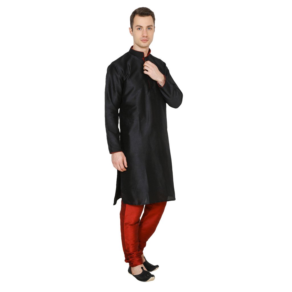 royal kurta men's dupion silk contrast piping kurta churidar