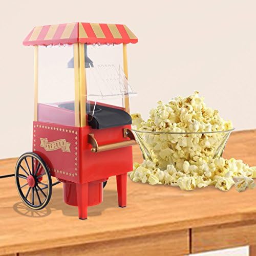 Mini Hot Air Pop Corn Maker Cart Popper Machine Tabletop Vintage Home Movie Red