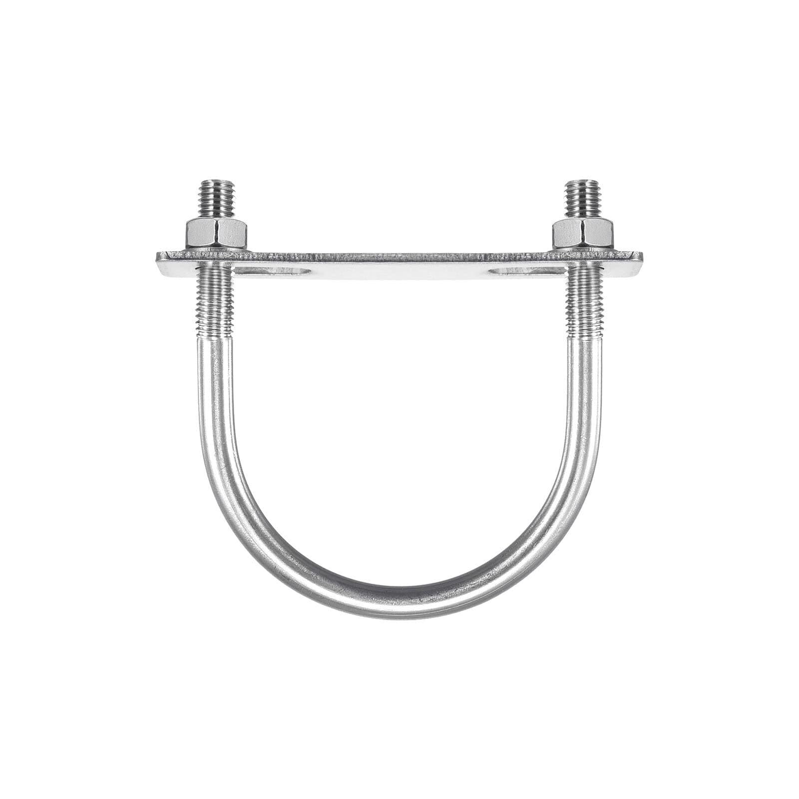TOP-VIGOR 2 sets M10 Round U-Bolts, 50mm Inner Width 82mm Length 304 Stainless Steel Tie Down U-Bolts with Nut, Plate for Building Installations Mechanical Parts Connection Cehicles Ships