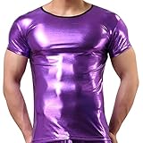 YiZYiF Sexy Men's Leather Look PVC Underwear Clubwear T-shirt Xmas Dance Top