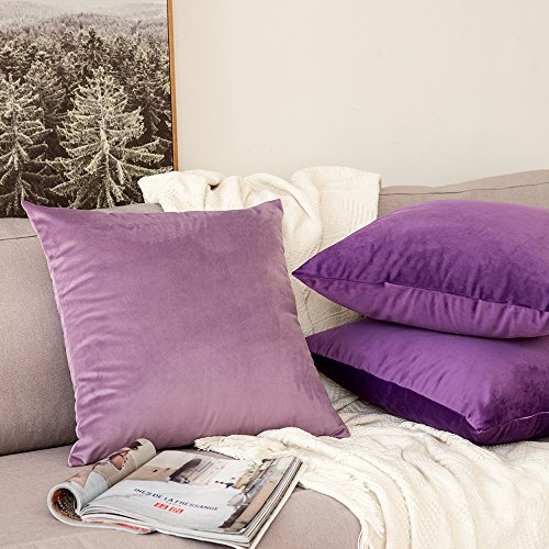 MIULEE Pack of 2 Violet Velvet Throw Pillow Covers 20x20 Inch Soft