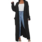 A ADILACA Women's Thin Type Stylish Cable Knit Cardigan with 2-Pockets, Women's Extra Long Ankle Length Sweater