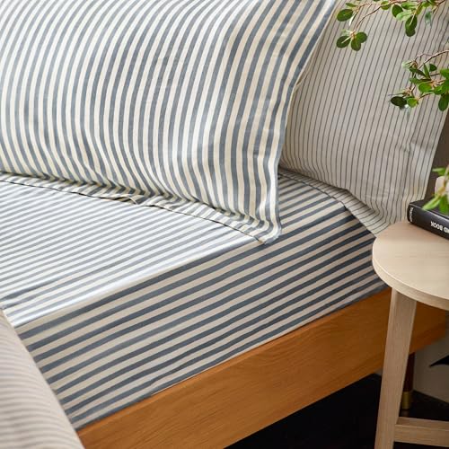 Yard Hebden Midi Stripe Fitted Sheet (Navy, Super King)
