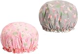 EXCEART 2pcs PEVA Shower Caps Flamingo Print Waterproof Reusable Bath Hats for view 8