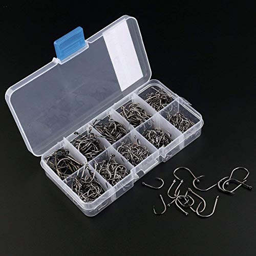 image for ONESWI 200PCS Premium Fishhooks, 10 Sizes Carbon Steel Fishing Hooks W